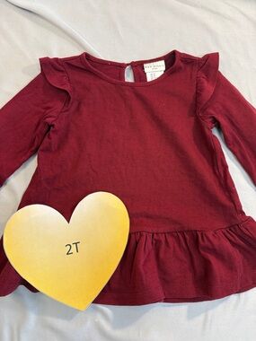 Max Studio - 2T Charming Burgundy Ruffle Long Sleeve Tee